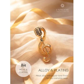 Unimooie Vintage Style 18k Gold Plated Mike G Clef Brooch Pin for Women Music Lover Corsage Party Birthday Gift with Box
