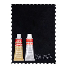 Rub n’ Buff Metallic Wax with Microfiber Cloth - Rub and Buff Gold Leaf & Rub n Buff Silver Leaf - 5"x7" Cloth to Buff Gilding Wax into a Smooth Finish - 2 0.5oz/15ml Tubes of Silver & Gold Rub n Buff