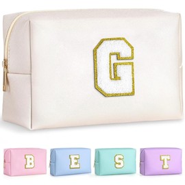Parima Cosmetic Bag Women Girls Pink Cosmetic Bag Set Travel Cosmetic Bag Makeup Brush Bag Small Makeup Bag with Letters Cosmetic Bag Gifts for Women Teenager Girls Daughter, White