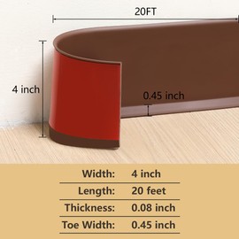 Lifronkit Flexible Baseboard Molding Trim, Peel and Stick Rubber Baseboard Trim, Self-Adhesive Design Vinyl Wall Base Moulding Trim, 4inch(W) x 20feet(L), Brown