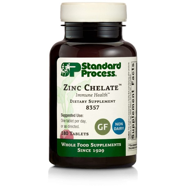 Standard Process Zinc Chelate - Whole Food Digestion and Digestive Health, and Skin Health with Beet Root and Zinc - 180 Tablets