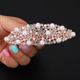 Chargances Vintage Wedding Pearl Hair Barrette French Crystal Hair Clip 1920s Rhinestone Barrette Bridal Decorative Hair Accessories for Women Girls Bridesmaid