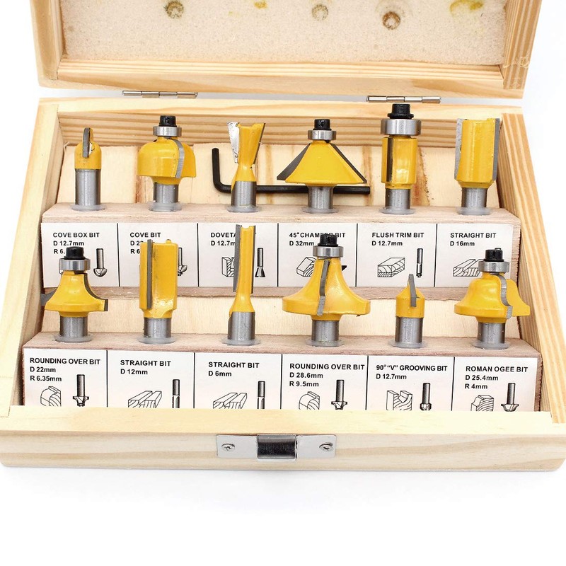 DingGreat 12 Pcs Carbide Tipped Router Bit Set, 8mm Shank