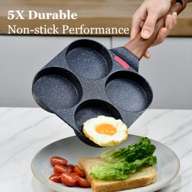 4-Cup Egg Pan Nonstick for Breakfast Brunch, Pancake Pan with Turner and Brush, Non Stick Egg Frying Pan, Granite Coating Mini Egg Cooker Pan, Small Egg Skillet Suitable For Gas Stove & Induction Top