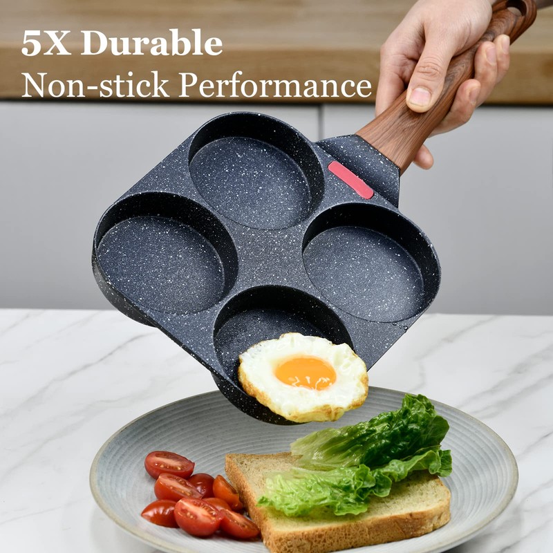 4-Cup Egg Pan Nonstick for Breakfast Brunch, Pancake Pan with