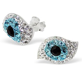 Small Evil Eye Crystal Studs Earrings 925 Sterling Silver Posts Studs (E12693)