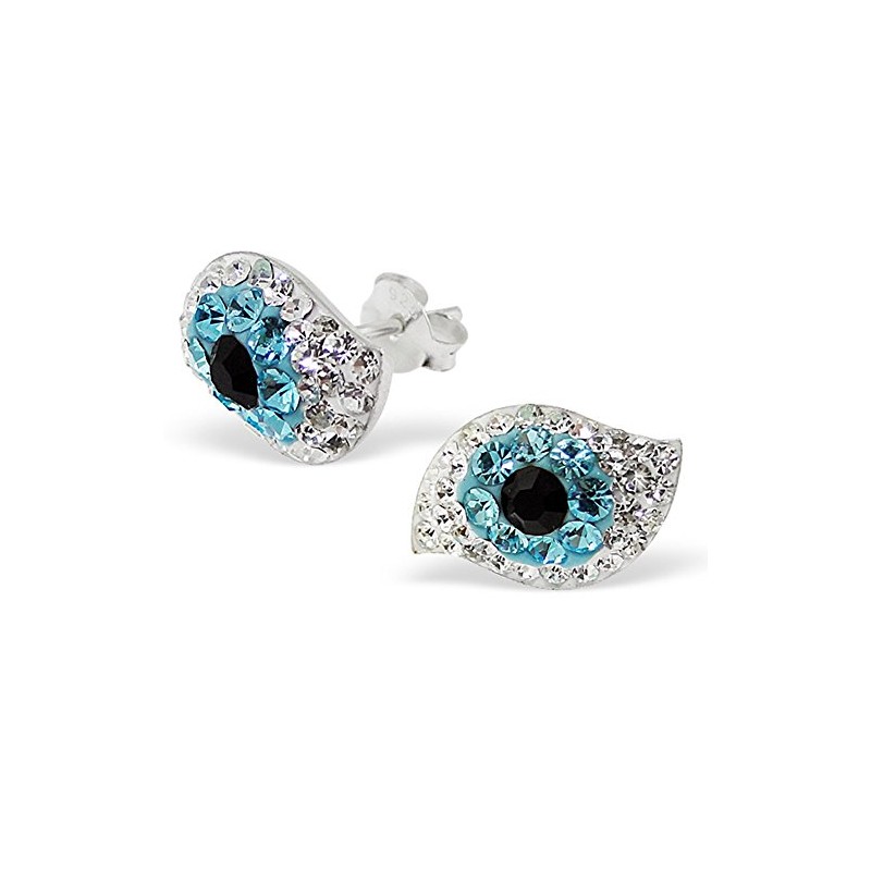 Small Evil Eye Crystal Studs Earrings 925 Sterling Silver Posts