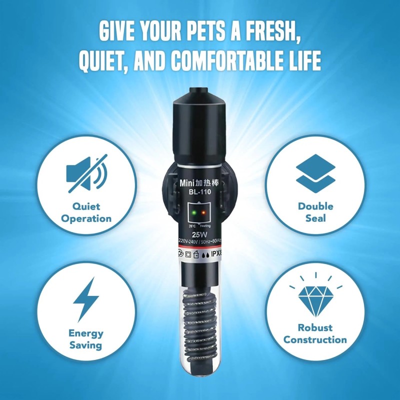 JOR Submersible Betta Heater with Sticker Thermometer for Aquarium &
