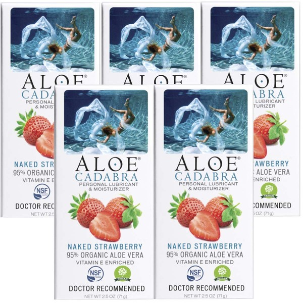 Aloe Cadabra Organic Flavored Personal Lubricant, Natural Edible Lube for Couples Pleasure, for Women & Men, Naked Strawberry, 2.5oz