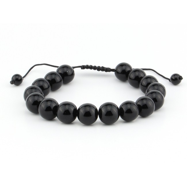 Handmade Natural Black Onyx 10mm Lucky Gemstone Bead Adjustable Pull & Tied Bracelet Fits All Men Women