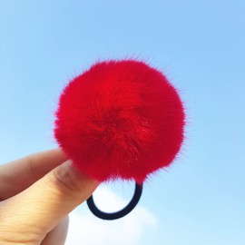 ECYC Pom Hair Ties, 2 Pcs Cute Pompom Hair Bands Fluffy Ponytail Holders for Women Girls, Red