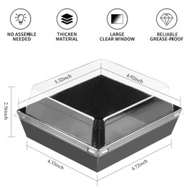 Ocmoiy Small Charcuterie Boxes with Clear Lids, To Go Paper Disposable Food Containers, 5 Inches Bakery Dessert Boxes for Sandwich, Cookie, Pastry, Cake Slice (Black, 50ct)