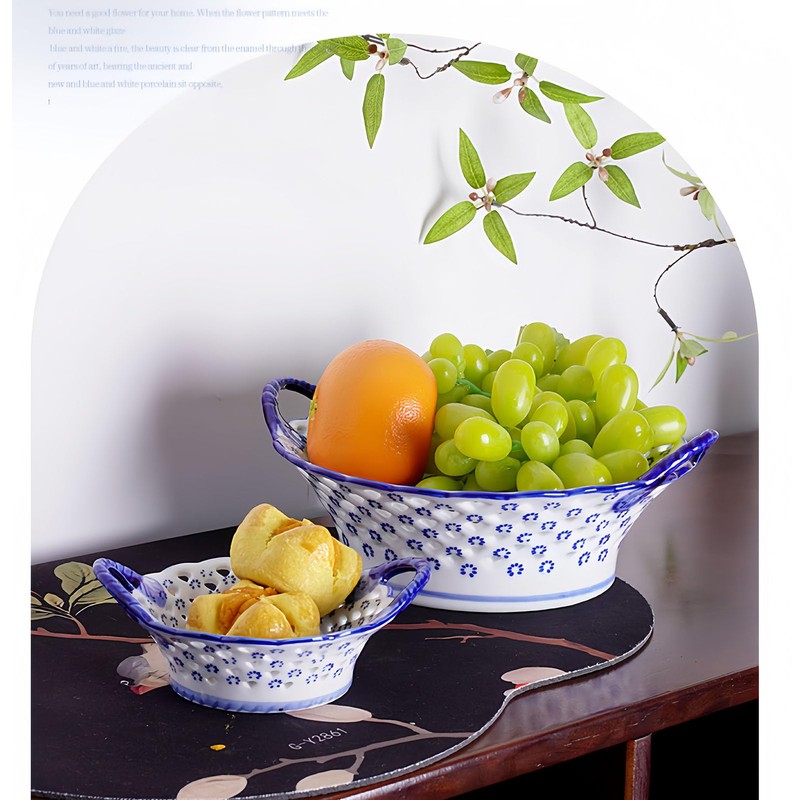 YYMayLsh Decorative Ceramic Candy Bowl, Blue and White Chinoiserie Pattern,