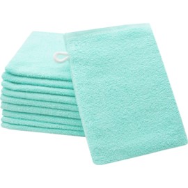 ZOLLNER 10er Set Waschhandschuhe in 16x21 cm - saugstarke und weiche Waschlappen in mint - mit praktischem Aufhänger - waschbar bis 60°C - Baumwolle - Hotelqualität