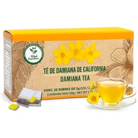 Damiana Herbal Tea – 100% Turnera diffusa – 25 Tea Bags (3-Pack) – Natural Caffeine-Free Infusion – Traditional Mexican Herbal Beverage – Té de Damiana de California – Hecho en México