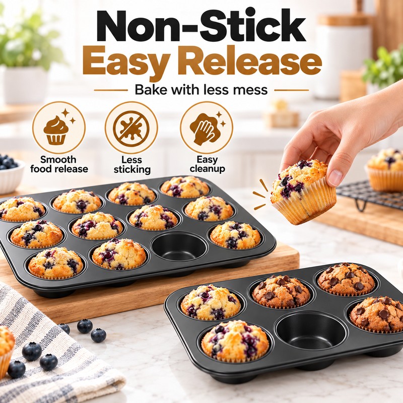 Square Muffin Pan for Home Baking – Nonstick Carbon Steel