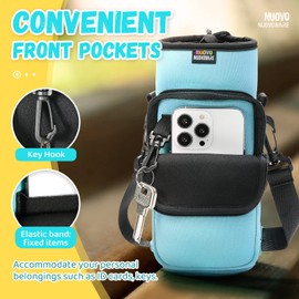 Nuovoware Water Bottle Carrier Bag, 25oz/32oz Bottle Pouch Holder, Adjustable Shoulder Hand Strap 2 Pocket Sling Neoprene Sleeve Sports Water Bottle Bag for Men Women Hiking Travelling, Dusty Blue