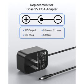 VHBW for Boss PSA Adapter 9V DC Compatible with Boss PSA-120S RC-5 ME-80 ME-90 ME-25 ME-50B GT-1 AD-3 Katana Mini BD-2 LK-220 Center Negative Power Supply