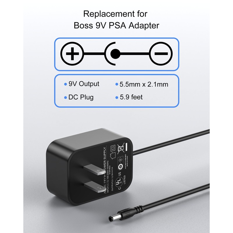 VHBW for Boss PSA Adapter 9V DC Compatible with Boss
