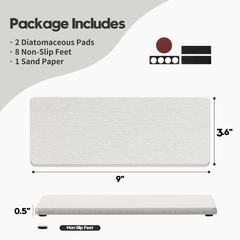 2PCS Bathroom Sink Vanity Trays, Water Absorbing Diatomite Stone Drying