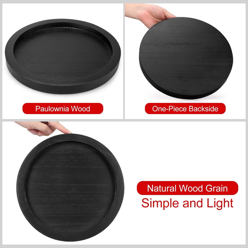 Black Round Wood Decorative Tray for Display Coffee Table Living