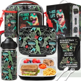 Oruiji Boys Bento Box for 5-12 with Stainless Steel Water Bottle Ice Pack Set for Boys Lunch Box Kids with Lunch Bag,Lunches or Snack 5 Compartments Container for Back to School