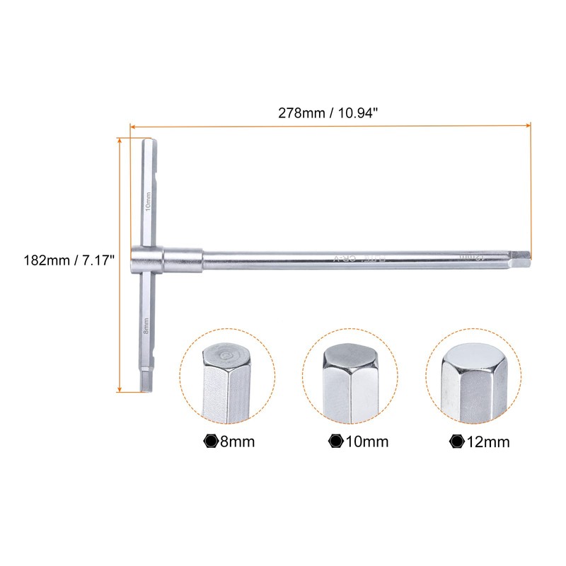 sourcing map Sliding T-Handle Hex Key Wrench Set 8mm/10mm/12mm Metric