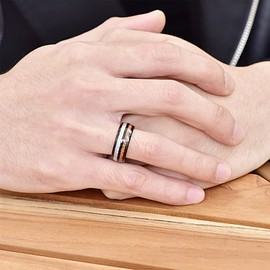 Cloyo Men's Black 8 mm Engagement Ring with Imitation Meteorite Koa Wood Ring Tungsten Carbide Wedding Ring Comfort Fit Size 54 (17.2) to 67 (21.3), Tungsten