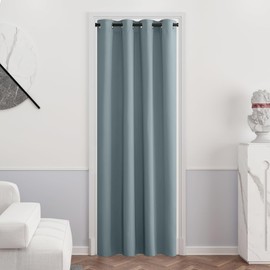 PONY DANCE Home Decorative Door Curtain - 84 inch Long Curtain Thermal Insulated Blackout Curtain Material Eyelet Curtain for Bedroom/Living Room, 52x84 inch, 1 Panel, Greyish Blue