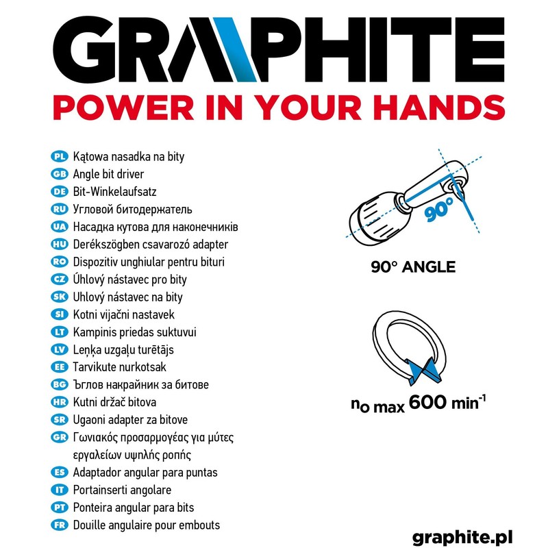 GRAPHITE Winkelgetriebe Bitsockel abgewinkelt, 90 Grad Winkel, Bitsockel für schwer