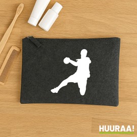 Huuraa Kulturbeutel Handball Silhouette Geschenk 1 Liter Charcoal Filz Handball Geschenkidee