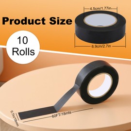 LINSIRON 10 Pack Black Electrical Tape Waterproof, 3/4In x 60Ft, Bulk Pvc High Temperature Electric Tape, Vinyl Wire Harness Insulating Tape for Home Outdoor Electrical, Repairs, Automotive, Equipment