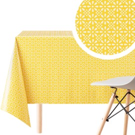 KP HOME Waterproof PVC Wipe Clean Tablecloth - Rectangle Oilcloth 78 X 55 in | 200 X 140 cm - Retro Floral Print Table Cloth Wipeable - Dinning Plastic Table Cover Wipe Down in Yellow