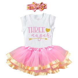 Luke and Lulu Threenager 3rd Birthday Outfit for Girls - Shirt and Headband Set - Perfect for Little Miss Threenager Theme