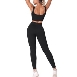 HORISUN Workout Sets for Women 2 Pieces Seamless Ribbed Sports Bra Set High Waist Leggings Padded Crop Tops Slimming Yoga Pants Gym Exercise Outfits