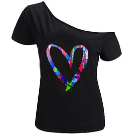 MAGICMK Women's Off Shoulder Shorter Sleeve,80s Outfit Sweatshirt Slouchy Printed Neon Long Tunics Top for Party-XL