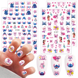 Cute Nail Art Stickers Decals 3D Self Adhesive Cute Cartoon Nail Stickers Designer Nail Stickers Cute Nail Art Charm Anime Nail Decals Cartoon Nail Stickers for Women Girls Nail Decoration 4 Sheets