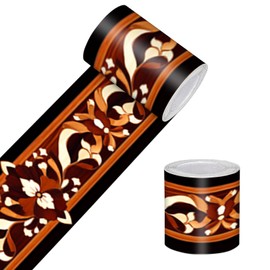 HOMETITUTE Wallpaper Border Peel and Stick Decorative Wall Trim Self Adhesive Geometric Accent Strip for Bedroom Living Room Kitchen Mirror Frame Ceiling Shelf Edge Brown Gold Design 4x196 Inch