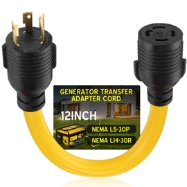 Tellegloww Generator Transfer Switch Adapter Cord Compatible with NEMA L5-30P to L14-30R, Generator to House Inlet Box Adapter, 30A 3Prong Male to 4Prong Locking Female Adapter, STW 10 AWG, 1ft