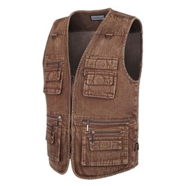 Men's Zipper Multi Pockets Casual Vest Outdoor Travel Fishing Hunting Photo Utility Work Cargo Vests Denim Black