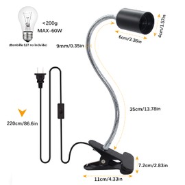 FEYAIM Clip Desk Lamp Socket 2 Pack Flexible Gooseneck Lamp Stand Clip-On with Switch Plugs Clip on Light with Flexible Neck Portable Clip on Light Metal Clip Holder Desk Study Clamp Lamp