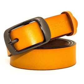 ESPOFY Women's Genuine Leather Belt with Single Prong Alloy Buckle Red Black Brown, yellow