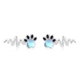 Moonstone Earrings 925 Sterling Silver Paw Stud Earrings Dog Paw Stud Earrings Hypoallergenic Stud Earrings Gift Christmas Jewellery for Women Girls, Sterling Silver