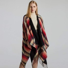 Bakerdani Women's Tassel Plaid Poncho Pashmina Shawl Wrap Cape Sweater