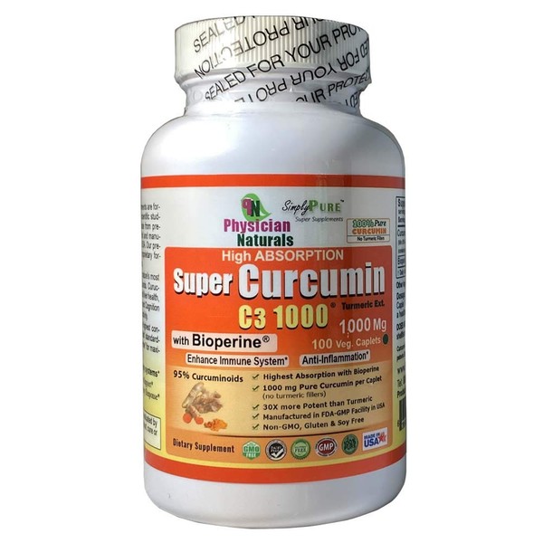 Physician Naturals Super Curcumin 1000 with Bioperine 1000mg - 100 Caplets