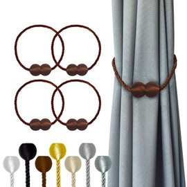 Hion Magnetic Curtain Tiebacks Dark Brown Pack of 4 Curtain Tiebacks Buckles Holdbacks Holder Hook Clip for Home Bedroom Office Decorative Curtain
