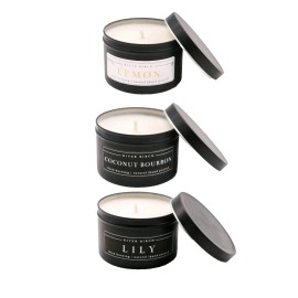 RIVER BIRCH GIFT BOX TIN CANDLES 3 PACK NATURAL LEMON COCUNUT LILY HOME BATH 8oz