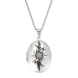 UTHOSMDO Nordic Viking Thor's Hammer Locket, That Holds Pictures inside, Nordic Locket Necklace with Runic Gift for Men and Women (Oval compass Silver)