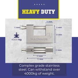 Magmaus® RTX70 [Never-Rust] Heavy Duty Shipping Container Padlock with 10 Keys - [High Security] - Weatherproof Outdoor Lock - [Stainless Steel] - Ideal for Shed, Chain, Gate, Garage