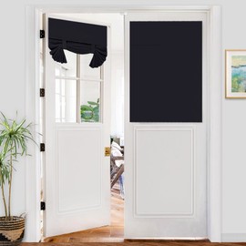 XWZO Black Blackout Door Curtains for Door Windows, Tricia Room Darkening French Door Curtain, Thermal Insulated Tie Up Shade Window Covering for Patio Door, Bedroom, 26Wx40L, 1 Panel